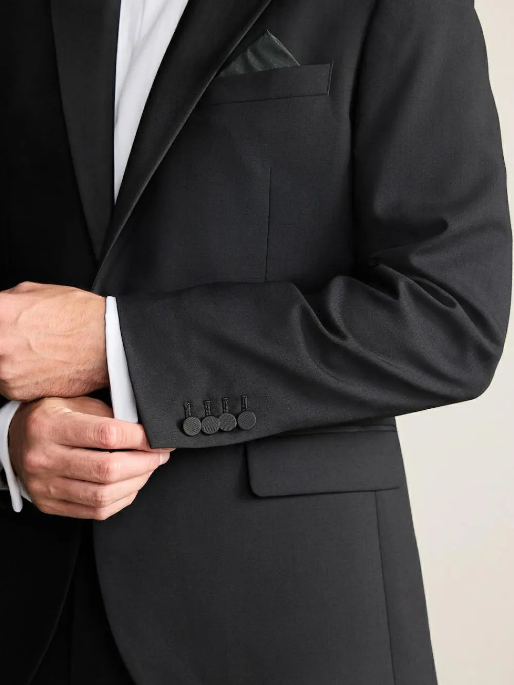 New Next Black Regular Fit Signature Nova Fides 100% Italian Wool Tuxedo Suit Jacket