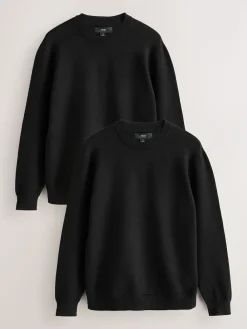 Next Black Regular Fit Soft Touch Crew Neck Jumpers 2 Pack^ Knitwear|Knitwear