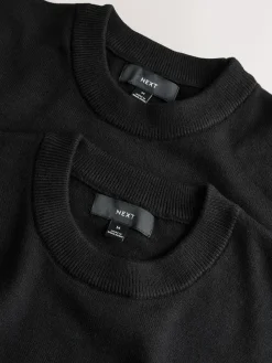 Next Black Regular Fit Soft Touch Crew Neck Jumpers 2 Pack^ Knitwear|Knitwear