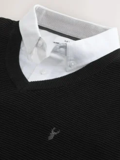 Next Regular Fit Textured Oxford Mock Shirt Jumper^ Knitwear|Knitwear