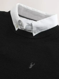 Best Next Regular Fit Textured Oxford Mock Shirt Jumper Black