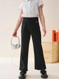 Hot Next Regular Length Pull-On Cotton Rich Stretch Boot Cut School Trousers (3-16yrs) Black