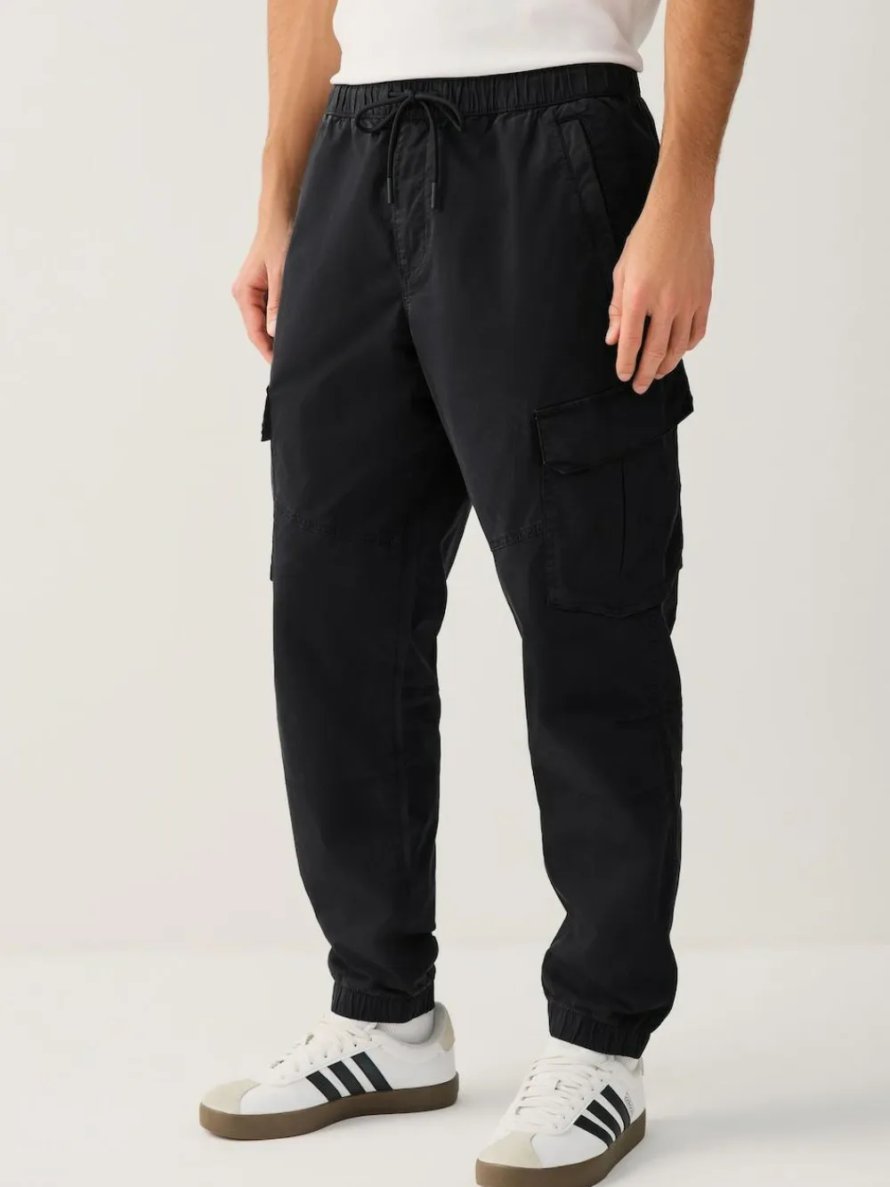 Clearance Next Regular Tapered Fit Cotton Stretch Cargo Trousers Black