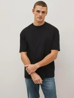 Next Black Relaxed Fit Essential Crew Neck Cotton T-Shirt^ Tops & T-Shirts