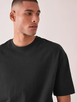 Next Black Relaxed Fit Heavyweight T-Shirt^ Nightwear|Tops & T-Shirts