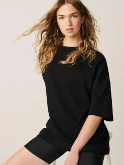 Next Black Relaxed Fit Heavyweight Longline T-Shirt^Women Tops & T-Shirts