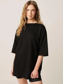 Next Black Relaxed Fit Heavyweight Longline T-Shirt^Women Tops & T-Shirts