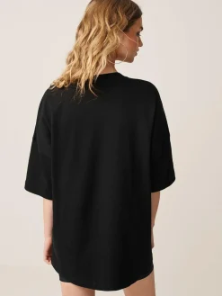 Next Black Relaxed Fit Heavyweight Longline T-Shirt^Women Tops & T-Shirts