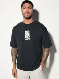 Hot Next Relaxed Fit Japanese Surf Graphic Print T-Shirt Black