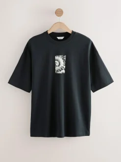 Hot Next Relaxed Fit Japanese Surf Graphic Print T-Shirt Black