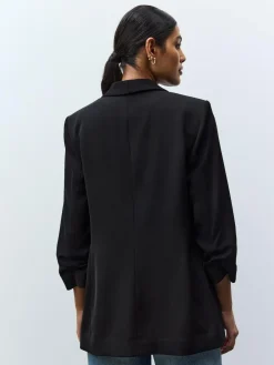 Next Black Relaxed Ruched Sleeve Blazer^Women Blazers|Suits & Tailoring