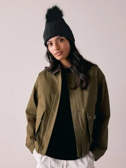 New Next Black Rib Knit Pom Hat