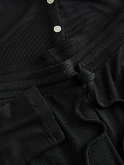Next Ribbed Long Sleeve Pyjamas Black