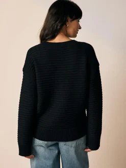 New Next Ribbed V-Neck Knitted Jumper Black