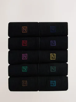 New Next Striped Cushioned Sole Comfort Socks 10 Pack Black Rich Heel