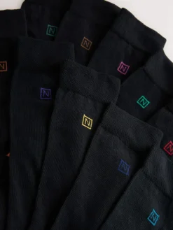 New Next Striped Cushioned Sole Comfort Socks 10 Pack Black Rich Heel