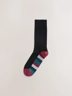 Next Black Rugby Stripe 7 Pack Mens Cotton Rich Socks