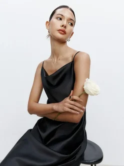 Hot Next Black Satin Cowl Neck Wedding Guest Bridesmaid Maxi Dress