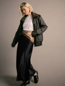 Next Black Satin Midi Skirt^Women Skirts