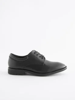 Next Black School Leather Plain Front Lace-Up Shoes
