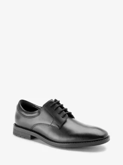 Next Black School Leather Plain Front Lace-Up Shoes