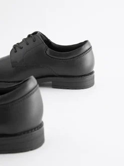 Next Black School Leather Plain Front Lace-Up Shoes