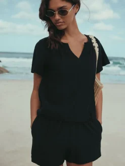 Next Black Shirred Jersey Shorts^Women Shorts