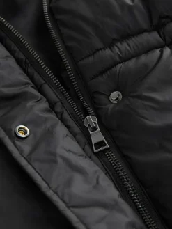 Next Black Short Padded Coat with Faux Fur Trim Hood and Cuffs^Women Coats & Jackets|Coats & Jackets