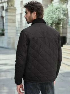 Next Black Shower Resistant Diamond Quilt Corduroy Collared Jacket^ Coats & Jackets|Coats & Jackets