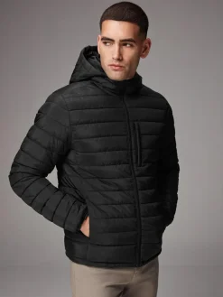Discount Next Shower Resistant Lightweight Hooded Puffer Coat Jacket Black