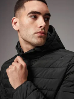 Discount Next Shower Resistant Lightweight Hooded Puffer Coat Jacket Black