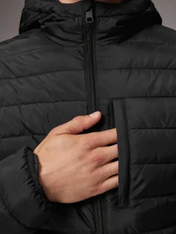 Discount Next Shower Resistant Lightweight Hooded Puffer Coat Jacket Black
