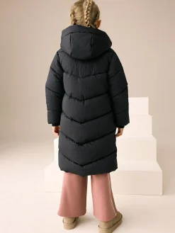 Next Black Shower Resistant Longline Padded Coat (3-16yrs)^ Jackets & Coats|Snowsuits & Coats