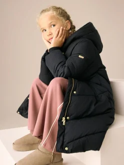 Next Black Shower Resistant Longline Padded Coat (3-16yrs)^ Jackets & Coats|Snowsuits & Coats