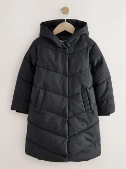 Next Black Shower Resistant Longline Padded Coat (3-16yrs)^ Jackets & Coats|Snowsuits & Coats