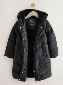 Next Black Shower Resistant Longline Padded Coat (3-16yrs)^ Jackets & Coats|Snowsuits & Coats
