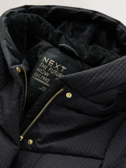 Next Black Shower Resistant Longline Padded Coat (3-16yrs)^ Jackets & Coats|Snowsuits & Coats