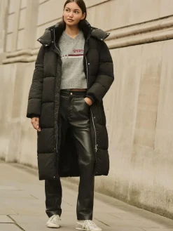 New Next Shower Resistant Longline Padded Coat Black