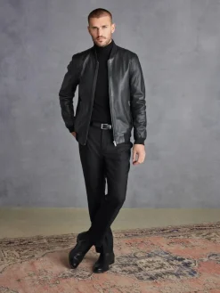 Next Signature Leather Bomber Jacket Black