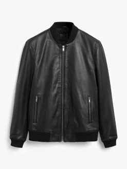 Next Signature Leather Bomber Jacket Black
