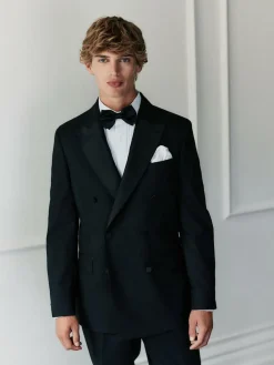 Discount Next Black Signature Nova Fides 100% Italian Wool Double Breasted Tuxedo Suit Jacket