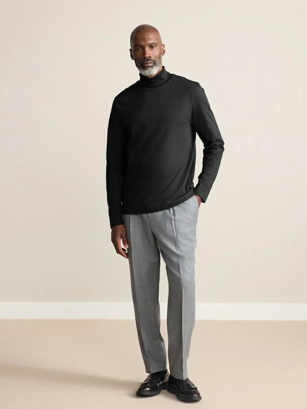 Next Signature SUPIMA® Cotton Long Sleeve Roll Neck T-Shirt Black