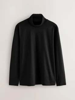 Next Signature SUPIMA® Cotton Long Sleeve Roll Neck T-Shirt Black