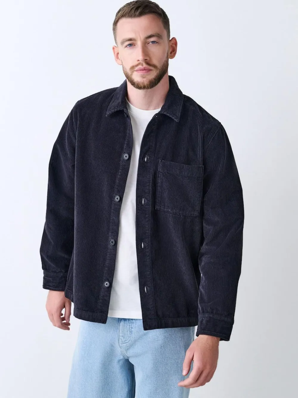 Online Next Single pocket Corduroy Shacket Overshirt Black