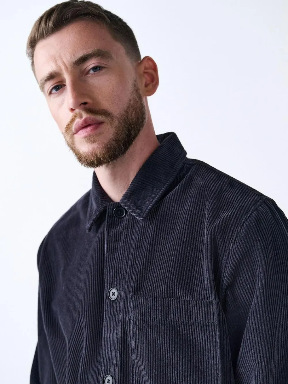 Online Next Single pocket Corduroy Shacket Overshirt Black