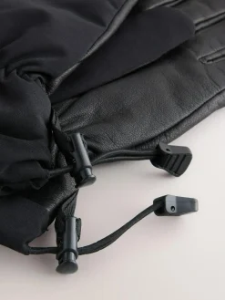 Next Black Ski Gloves With Leather^ Hats, Gloves & Scarves|Hats, Scarves & Gloves