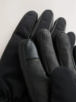 Next Black Ski Gloves With Leather^ Hats, Gloves & Scarves|Hats, Scarves & Gloves