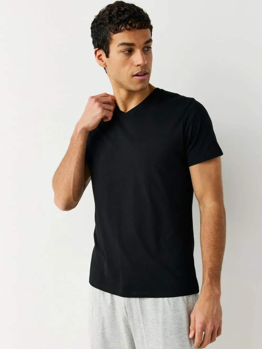 New Next Slim Fit 100% Cotton V-Neck Layering T-Shirts 5 Pack Black