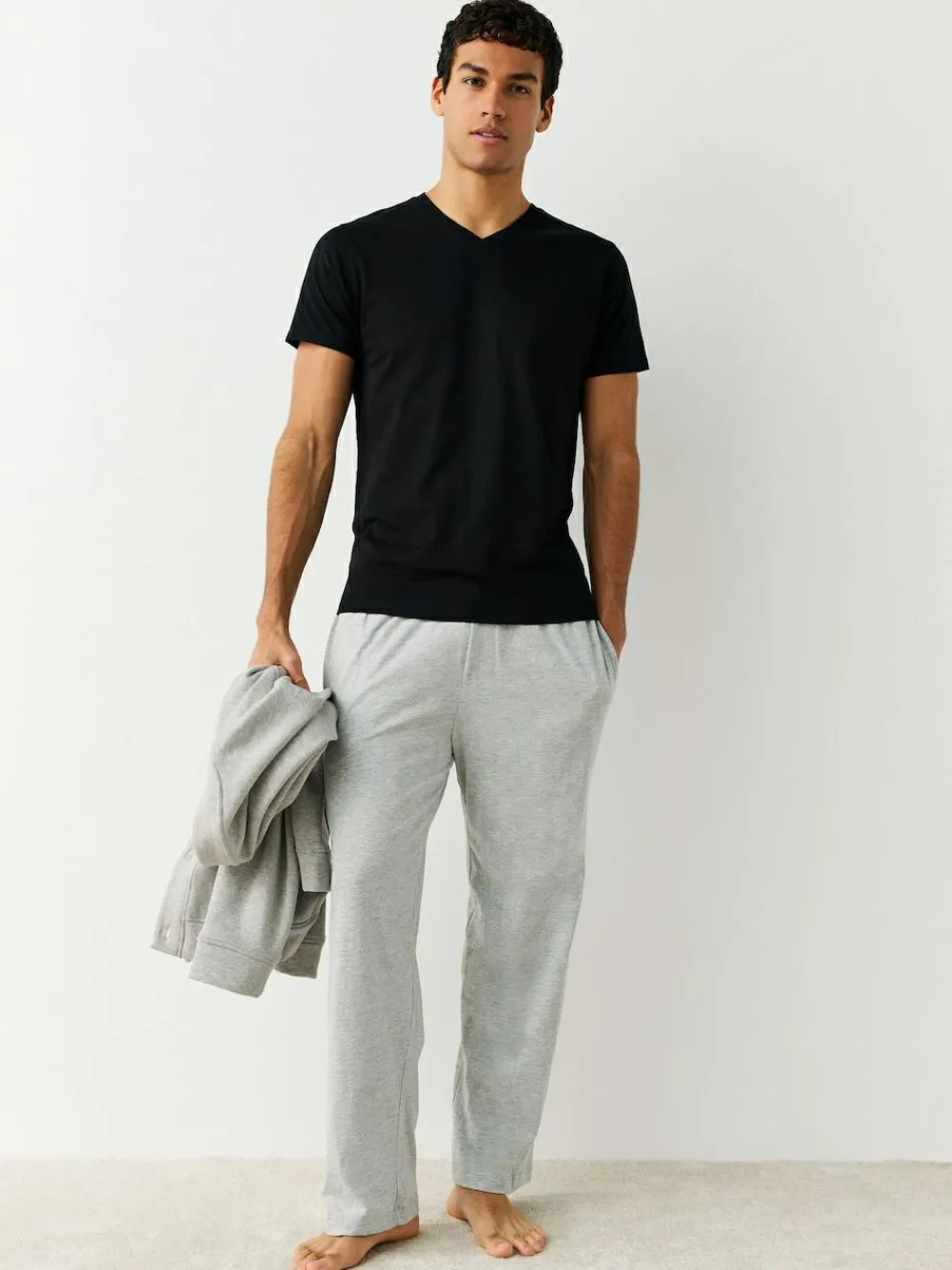 New Next Slim Fit 100% Cotton V-Neck Layering T-Shirts 5 Pack Black