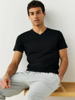 New Next Slim Fit 100% Cotton V-Neck Layering T-Shirts 5 Pack Black